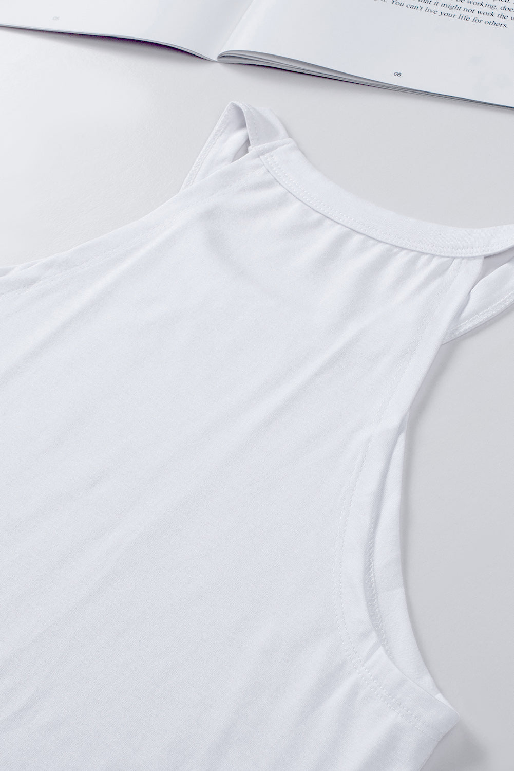 White Solid Color Crew Neck Tank Top