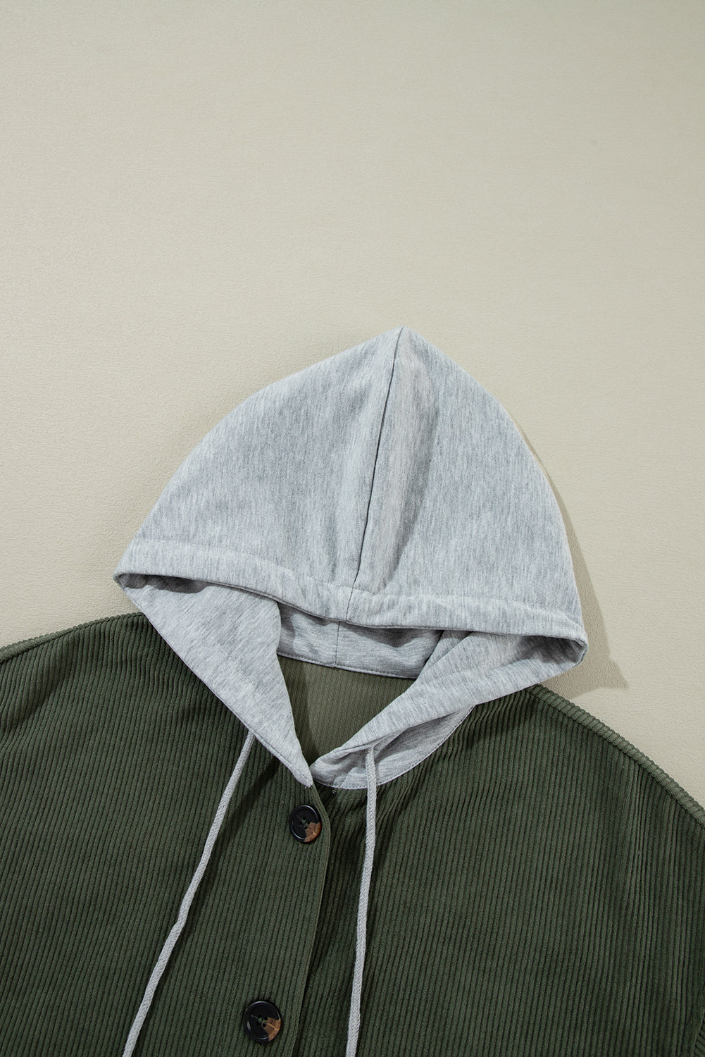 Jungle Green Oversized Corduroy Contrast Hooded Shacket