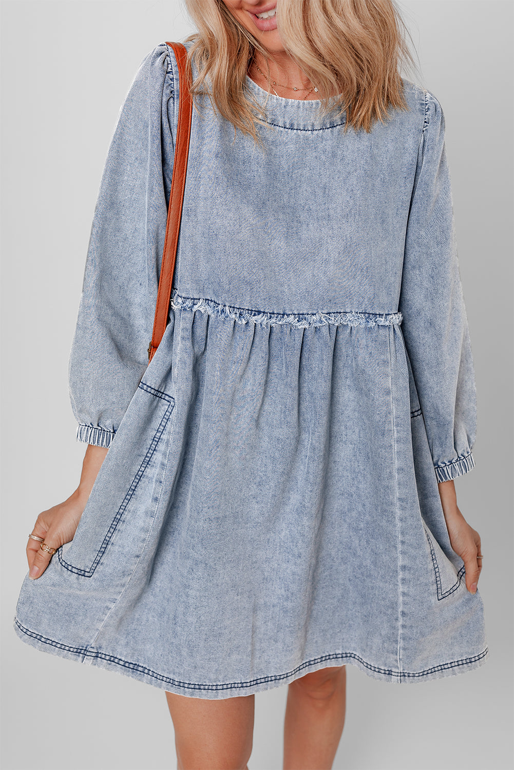 Beau Blue Light Wash High Waist Loose Fit Denim Mini Dress