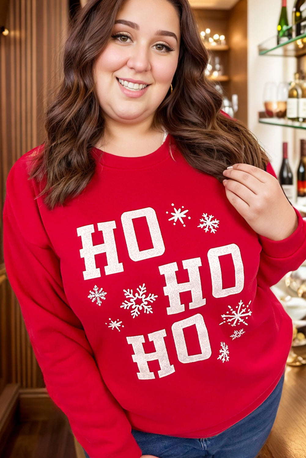 Fiery Red Christmas Ho Ho Ho Graphic Plus Size Sweatshirt