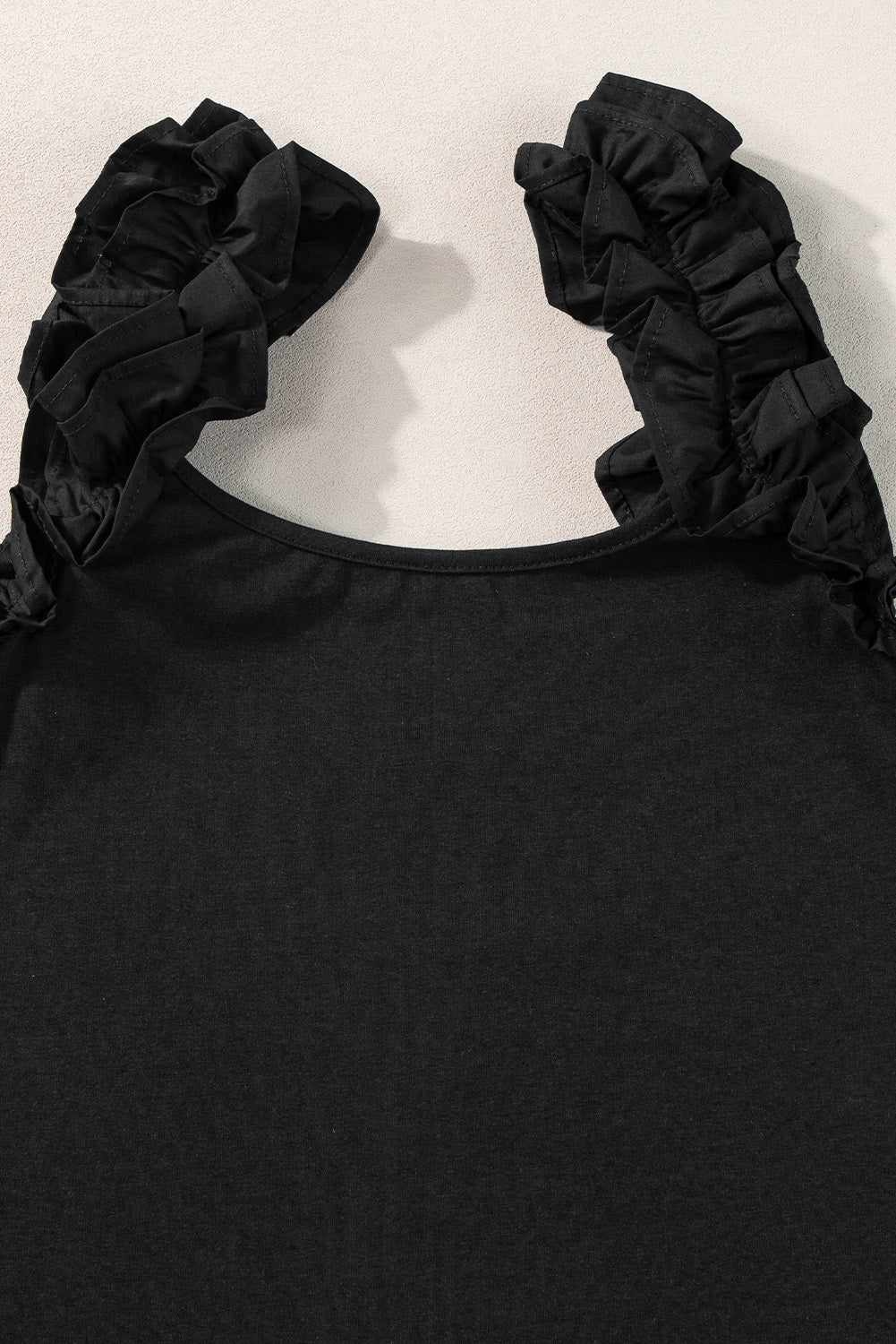 Black Ruffled Wide Straps Slim Tank Top