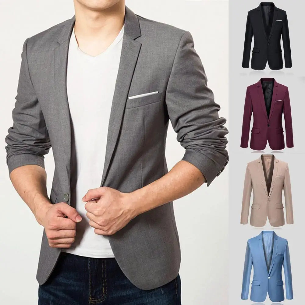 Men Blazer Classic Type Soft Texture Windproof Single Button Lapel Suit Jacket   Suit Jacket  for Dating