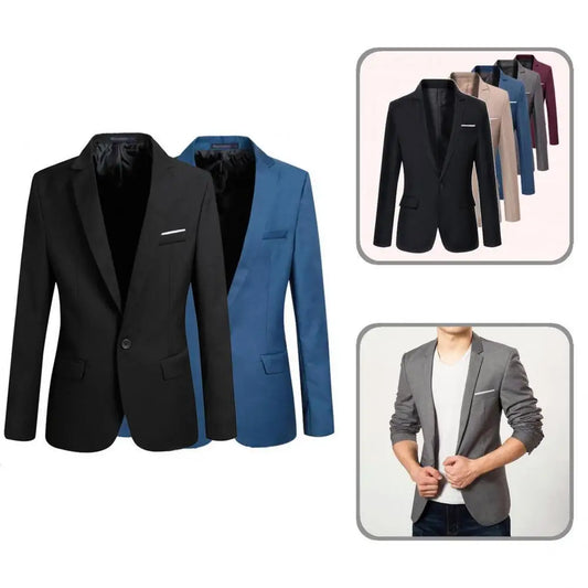 Men Blazer Classic Type Soft Texture Windproof Single Button Lapel Suit Jacket   Suit Jacket  for Dating