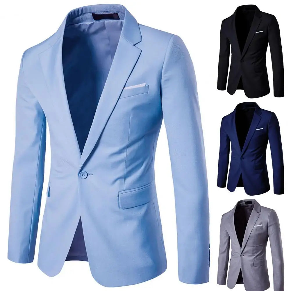 Popular Men Blazer Turndown Collar Plus Size Slim-fitting Button Suit Jacket  Comfy Men Coat for Office