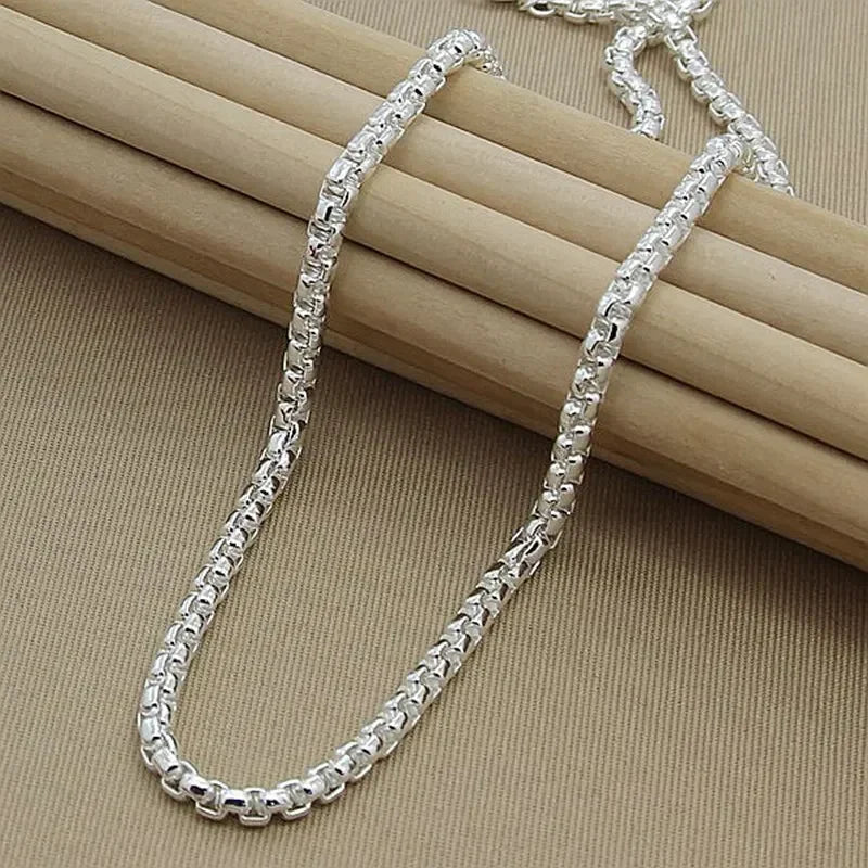 Wholesale 45-60cm 925 Sterling Silver 4mm Round Box Chain Necklace Bracelet set For Women Men Boy Wedding Engagement Charm