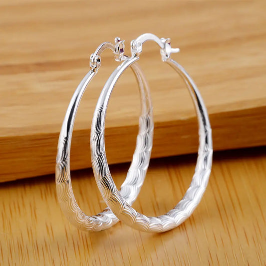 Fashion 925 sterling Silver Earrings for Women Jewelry 4CM Big circle hoop earrings Ear loop hanger lady party Christmas gift