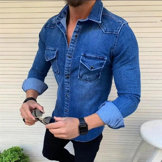 Spring Autumn Denim Shirts Men Top Long Sleeve Jeans Shirts for Men Single-breasted Casual Shirts chemise homme рубашка мужская