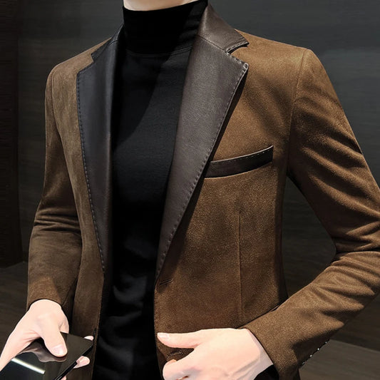 Single Breasted Splicing New In Jacket for Men Vintage Coats Luxury Designer High Quality Spring Clothes Man Suits and Blazers