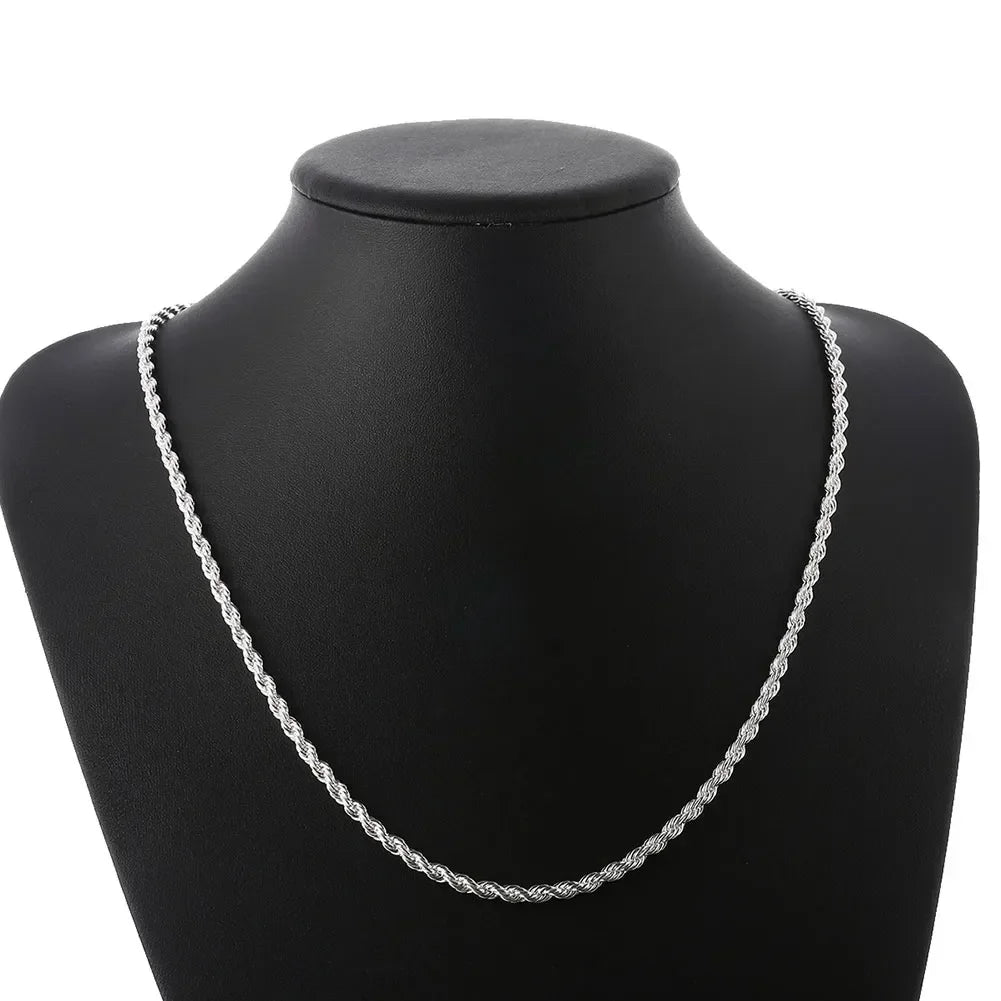 Silver Color Christmas Gifts European Style 2MM Flat Chain Necklace Bracelets Fashion for Man Women Girls Jewelry Sets