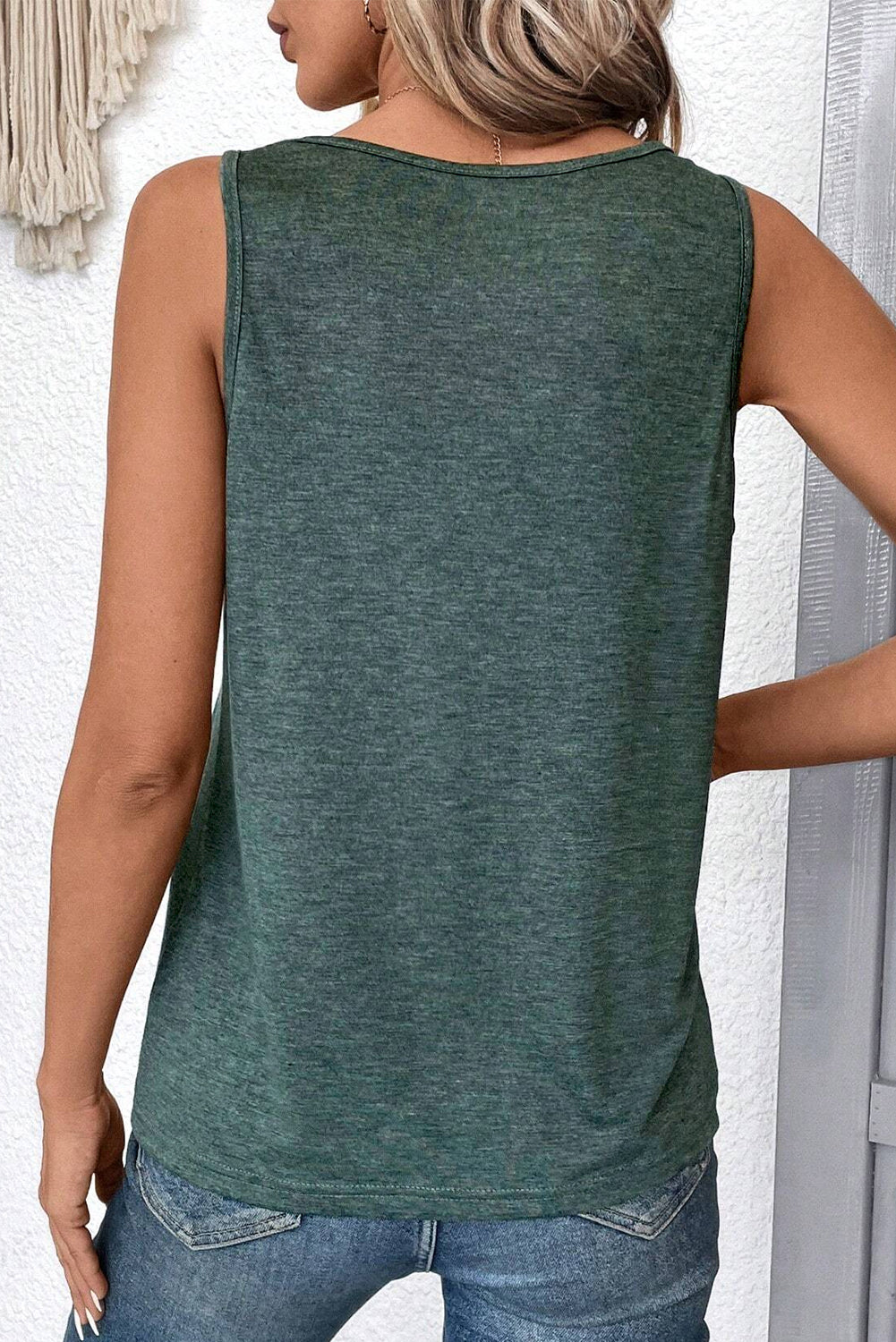 Mist Green V Neck Ruched Tank Top