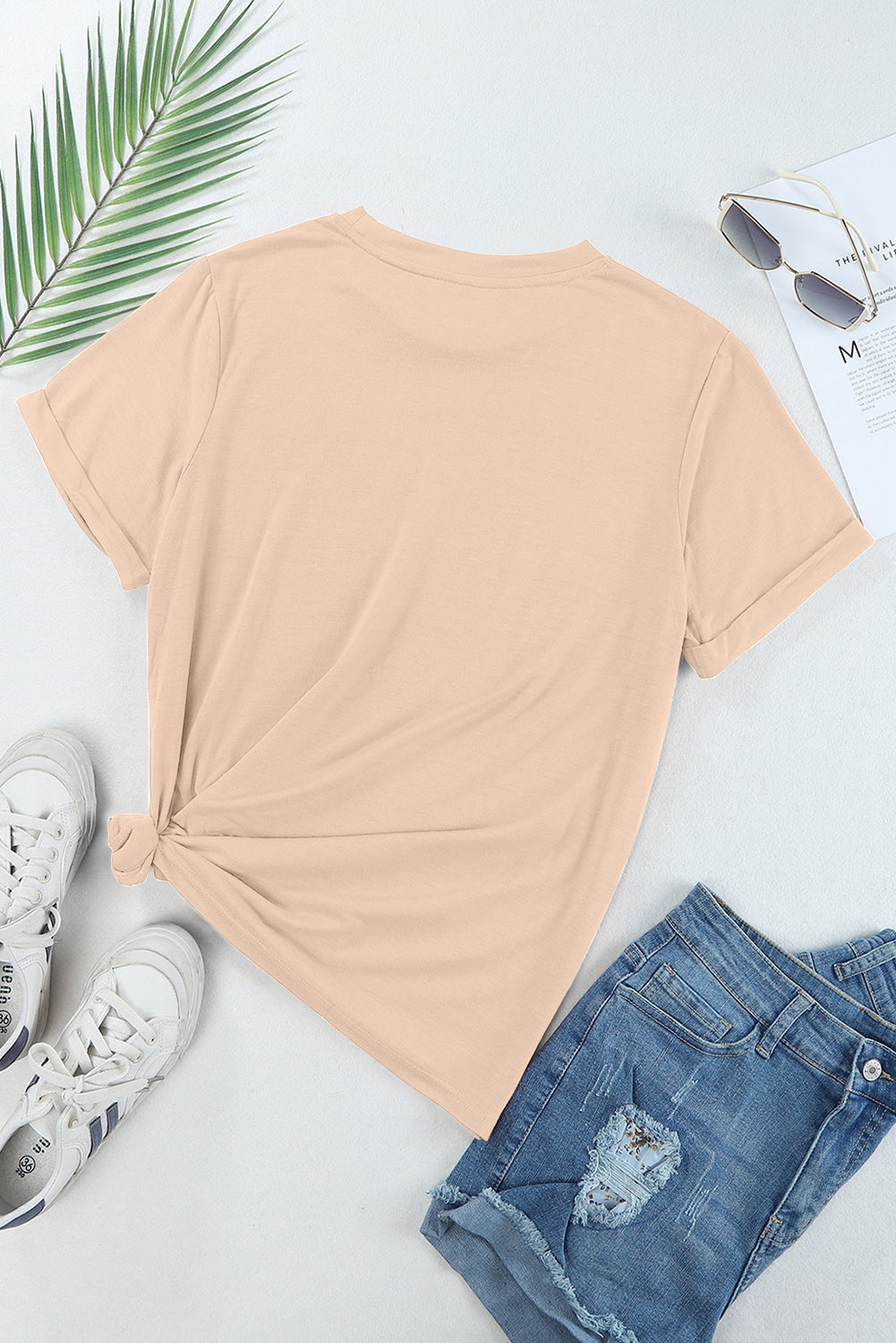 Khaki Casual Plain Crew Neck Tee