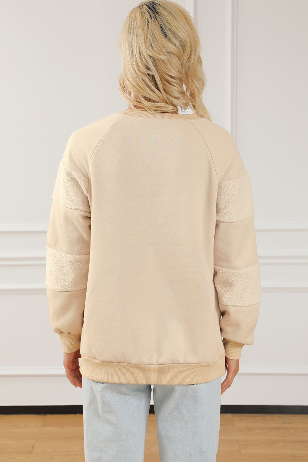 Oatmeal Contrast 2-tone Patchwork Raglan Sleeve Sweatshirt