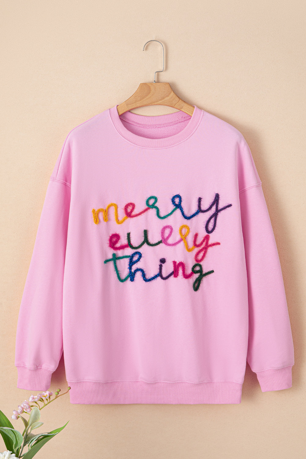 Peach Blossom Merry Every Thing Tinsel Slogan Sweatshirt